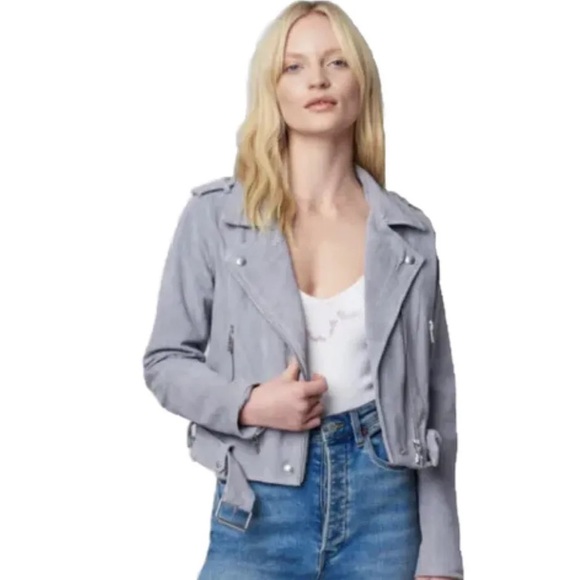 Blank NYC Cloud Grey Suede Leather Moto Biker Jacket Size Medium - Picture 5 of 17